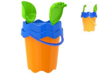 Obrázek z Sada na písek oranžová kbelík 17cm,lopatka,hrabičky,sítko 10m+  